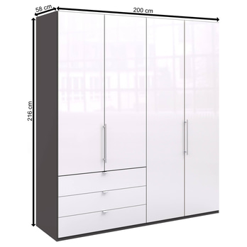 Šatníková skriňa LOFT 597 biela/antracitová, pravé, 2-dverová 3