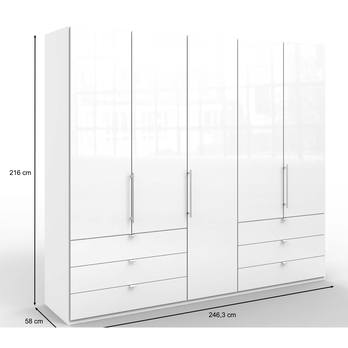 Šatníková skriňa LOFT 647 biela/antracitová, 6 zásuviek, 3-dverová 3