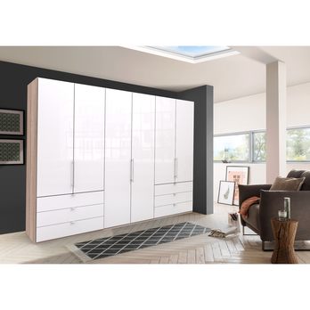 Šatníková skriňa LOFT 692 biela/dub sonoma, 6 zásuviek, 3-dverová 1