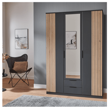 Šatníková skriňa so zrkadlom LONA grafitová, šírka 135 cm 1