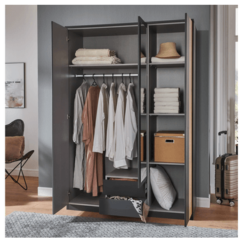 Šatníková skriňa so zrkadlom LONA grafitová, šírka 135 cm 2