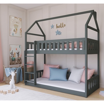 Domčeková poschodová posteľ LOPA grafitová, 80x190 cm 1
