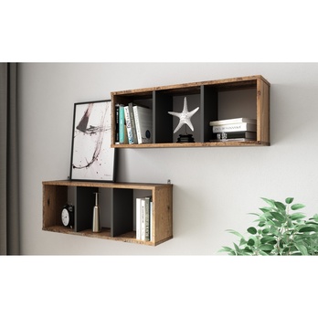 Nástenná polica LUNA čierna/old style 1