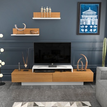 TV zostava LUSI teak/biela 1