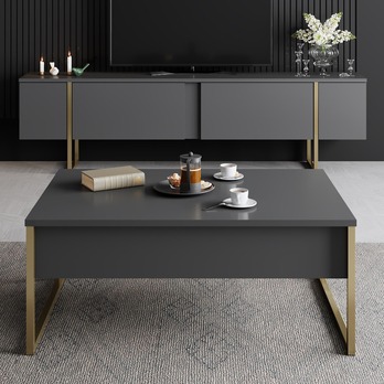 TV komoda LUXE antracitová/zlatá 4