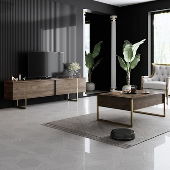 TV komoda LUXE orech/zlatá 2