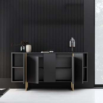 Komoda LUXE antracitová/zlatá 5