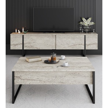 TV komoda LUXE béžová/čierna 2