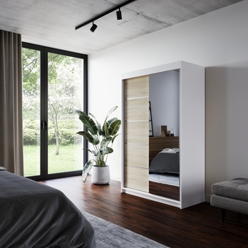 Šatní skriňa LYNA biela/dub sonoma 1