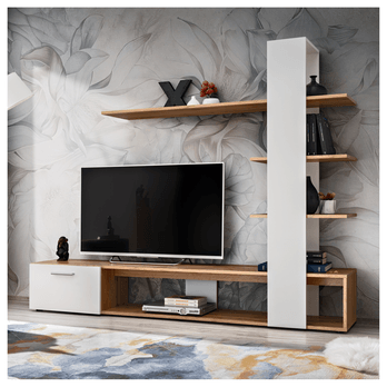 Obývacia stena MACO dub wotan/biela 1