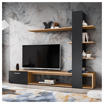 Obývacia stena MACO dub wotan/čierna 1