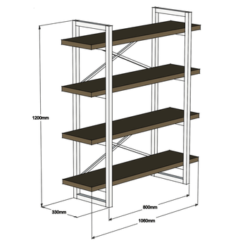 Regál na knihy  MAKRO orech/kov 4