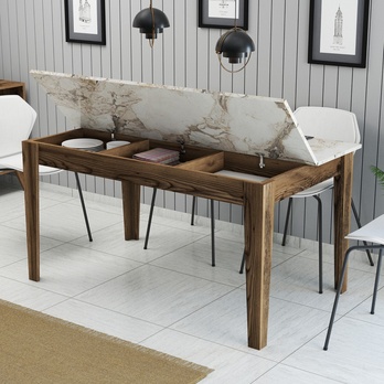 Jedálenský stôl MALOMA orech/biely mramor 2