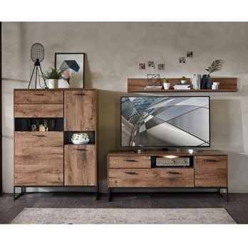 Vitrína MANHATTAN dub havelland cognac/grafit, šírka 110 cm 1