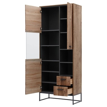 Vitrína MANHATTAN dub havelland cognac/grafit, šířka 79 cm 2