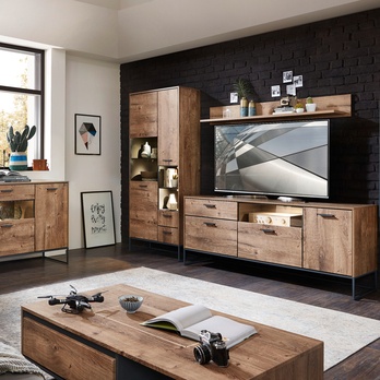 Vitrína MANHATTAN dub havelland cognac/grafit, šířka 79 cm 1