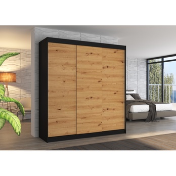 Šatníková skriňa MANOL čierna/dub artisan 1