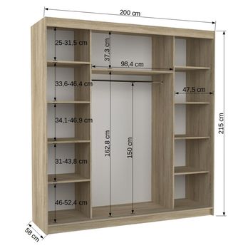 Šatníková skriňa MANOL dub sonoma/biela 3