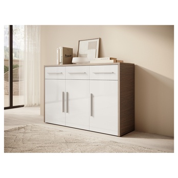 Komoda MARDEN prírodná/biela lesklá 1