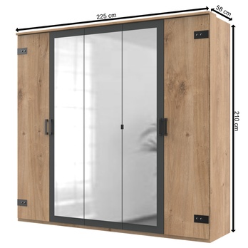 Šatníková skriňa MARION doskový dub/grafit, šírka 225 cm, 3 zrkadlá 2