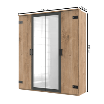 Šatníková skriňa MARION doskový dub/grafit, šírka 180 cm, 2 zrkadlá 3