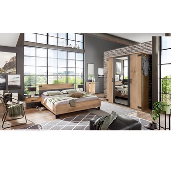 Šatníková skriňa MARION doskový dub/grafit, šírka 180 cm, 2 zrkadlá 1