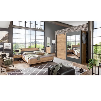 Šatníková skriňa MARION doskový dub/grafit, šírka 225 cm, zrkadlo 1