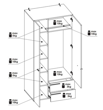 Šatníková skriňa MARLOW biela, šírka 90 cm 4