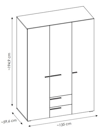 Šatníková skriňa MARLOW biela, šírka 135 cm 5