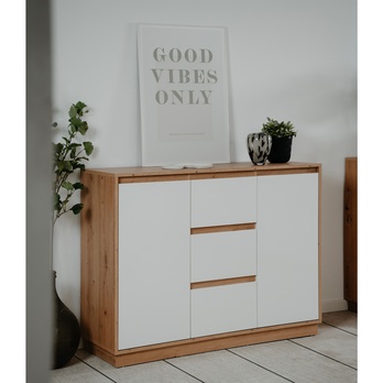 Komoda MARMION 2 dub artisan/biela lesk 1