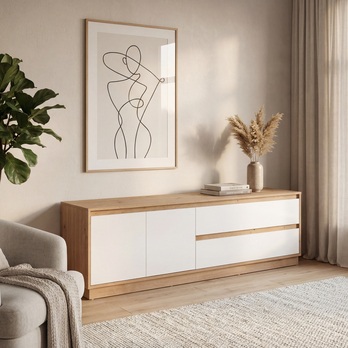 TV stolík MARMION dub artisan/biela vysoký lesk 1