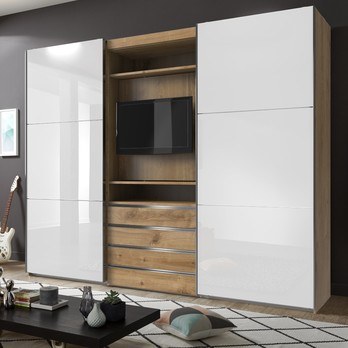 Šatníková skriňa MASON doskový dub/biele sklo 1