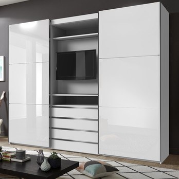 Šatníková skriňa MASON biela/biele sklo 1