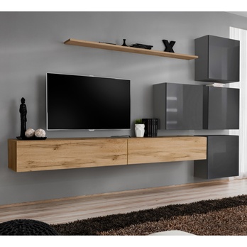 Obývacia stena MATCH IX grafitová/dub wotan 1