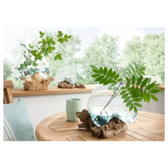 Sklenená dekorácia MAUD teakové drevo/sklo, výška 13 cm 1