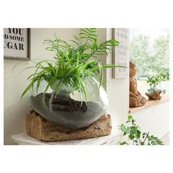 Sklenená dekorácia MAUD teakové drevo/sklo, výška 15 cm 1