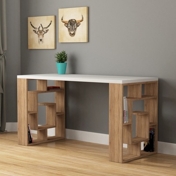 Písací stôl MAZE biela/dub 1