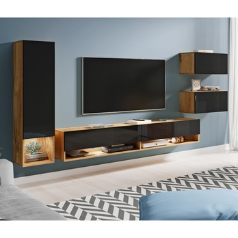 Obývacia stena MÉDEA dub wotan/čierna lesklá 1