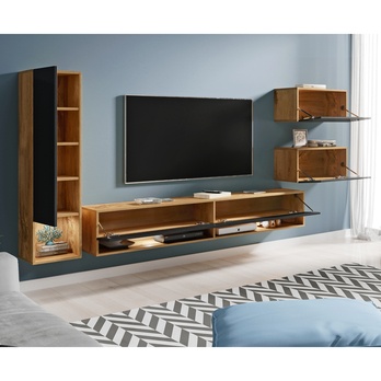 Obývacia stena MÉDEA dub wotan/čierna lesklá 2