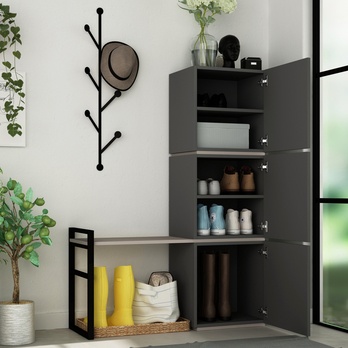 Skrinka na topánky s lavicou MELLO antracitová 2