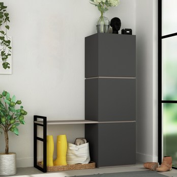 Skrinka na topánky s lavicou MELLO antracitová 1