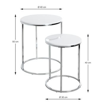 Prístavný stolík MERLIN biela/chróm, sada 2 ks 3