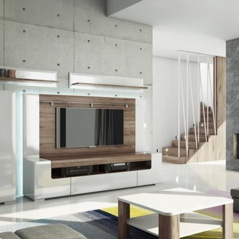 Nástenný panel MILANO biela vysoký lesk/dub san remo, šírka 190 cm 1