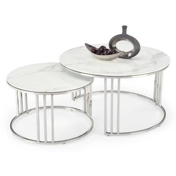 Konferenčný stolík MIRCERY 2 biely mramor/strieborná, sada 2 ks 1