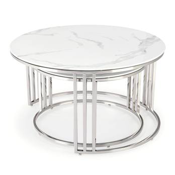 Konferenčný stolík MIRCERY 2 biely mramor/strieborná, sada 2 ks 2