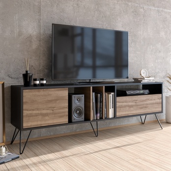 TV komoda MISTICO orech/čierna, šírka 180 cm 1