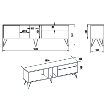 TV komoda MISTICO orech/čierna, šírka 180 cm 4