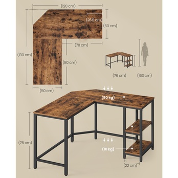Rohový písací stôl MONA 2 hnedá/čierna 6