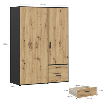 Šatníková skriňa     MONESSA I dub artisan/čierna 6