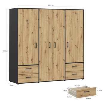 Šatníková skriňa MONESSA II dub artisan/čierna 5